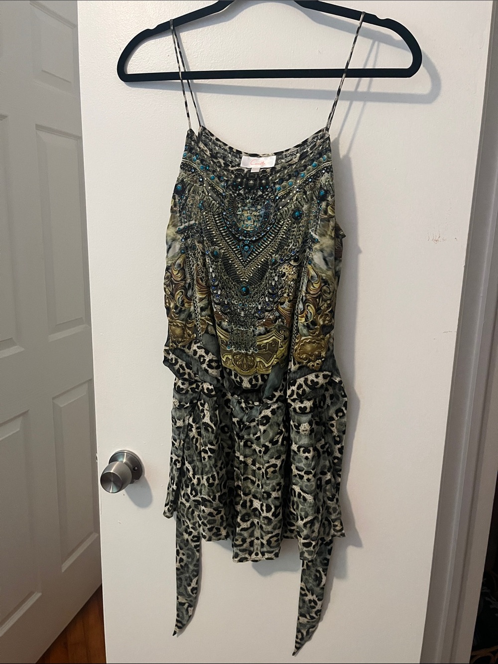 Camilla Olive & Teal Embellished Mini Dress
